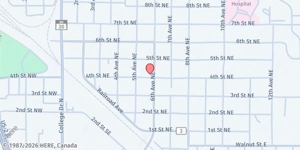 Map showing St Joseph's Catholic Church at 517 4th St NE, Devils Lake, ND
