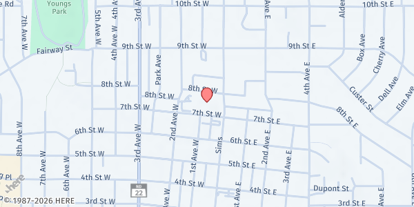 Map showing AMEN Food Pantry - St. Joe's Hospital at 30 7th St W, Dickinson, ND