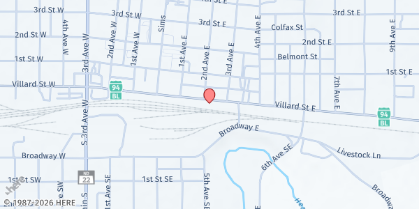 Map showing Prairie Rose Recovery Center at 202 E Villard St., Dickinson, ND