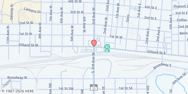 Map showing River Food Pantry at 1432 1-94 Business Loop E, Dickinson, ND