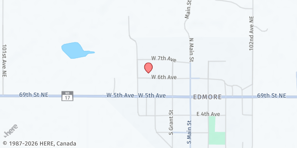 Map showing Living Word Lutheran Church at 704 6th Ave, Edmore, ND
