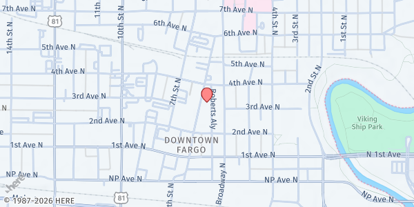 Map showing Bosnian & Herzegovian Community Food Pantry at 303 Roberts St. N, Fargo, ND
