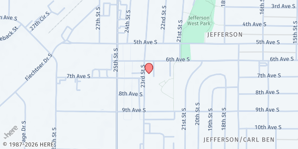 Map showing CHARISM Family Center at 618 23rd Street South, Fargo, ND
