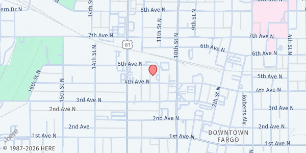 Map showing Emergency Food Pantry - Fargo at 1101 4th Ave N, Fargo, ND