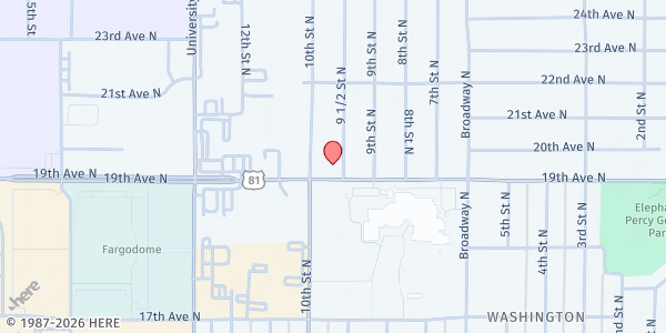 Map showing Faith Food Ministry at 909 19th Ave N, Fargo, ND