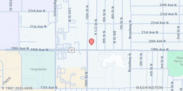 Map showing Faith Food Pantry at 909 19th Ave N, Fargo, ND