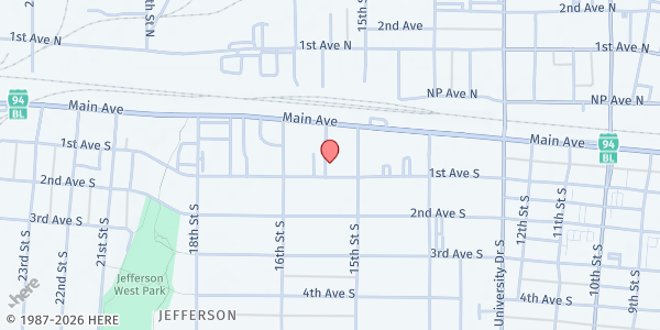 Map showing Gladys Ray Shelter at 1519 1st Ave. S, Fargo, ND