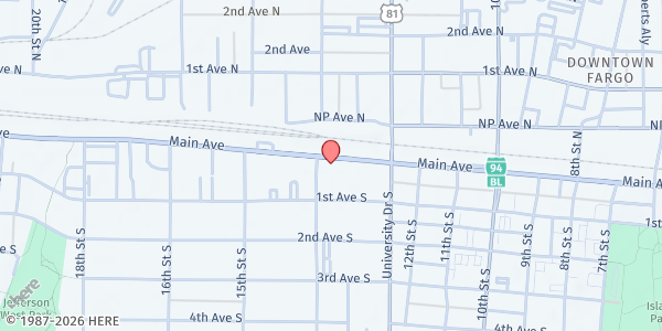 Map showing Greater Refugee Tabernacle Ministries at 1344 Main Ave., Fargo, ND