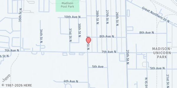 Map showing Madison Resource Center/FHRA - Food Distribution Center at 719 29th St N, Fargo, ND
