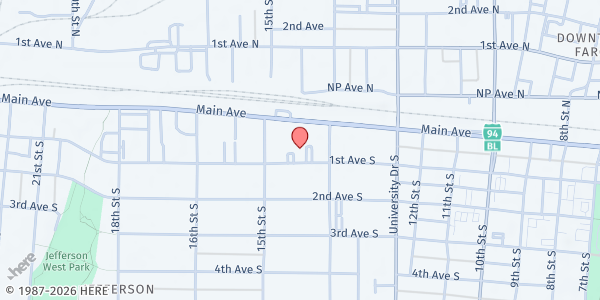Map showing Myrt Armstrong Recover Center at 1419 1st Ave. S, Fargo, ND