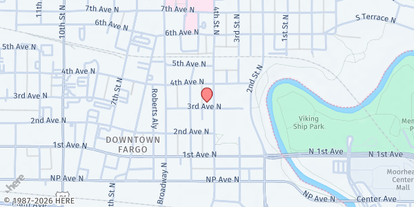 Map showing North Dakota Coalition For Homeless People - Food Distribution Center at 401 3rd Ave N, Fargo, ND