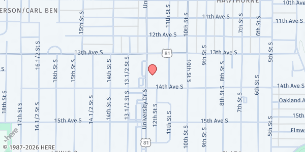 Map showing Olivet Lutheran Church Food Pantry at 1330 S University Drive, Fargo, ND