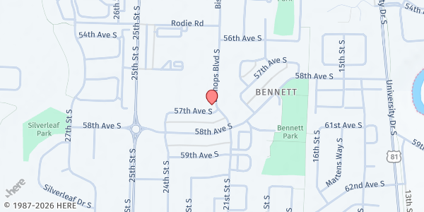 Map showing River Valley Church Food Pantry at 2109 57th Ave. S, Fargo, ND