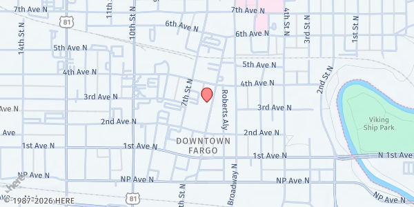 Map showing Salvation Army - Fargo at 304 Roberts St, Fargo, ND