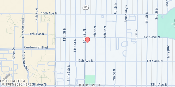 Map showing St. Mary's Food Pantry at 1331 10th Street N, Fargo, ND