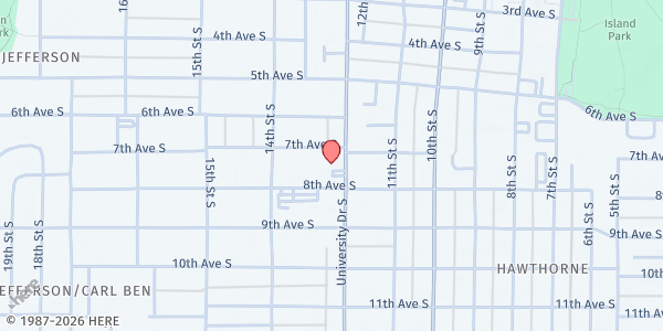 Map showing Stepping Stone Resource Center at 711 S University Drive, Fargo, ND
