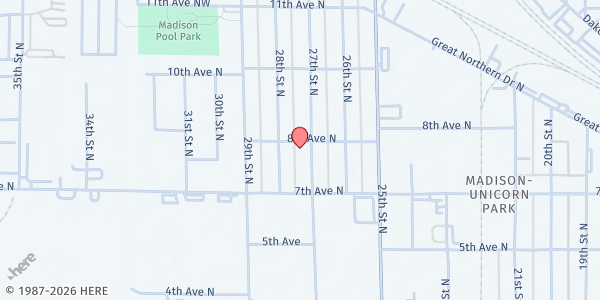 Map showing The Neighborhood Church & Community Center at 730 27th St N, Fargo, ND