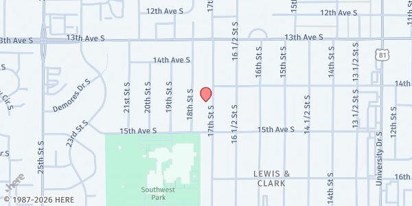 Map showing Tri-City Haitian Ministry Food Pantry at 1419 17th St. S, Fargo, ND