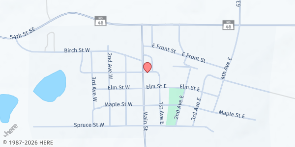 Map showing Gackle Area Food Pantry - Fire Hall at 111 Cedar St. E., Gackle, ND