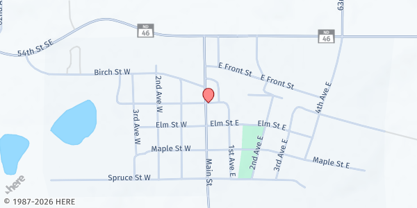 Map showing Gackle Area Food Pantry - Fire Hall at 111 Cedar St E, Gackle, ND