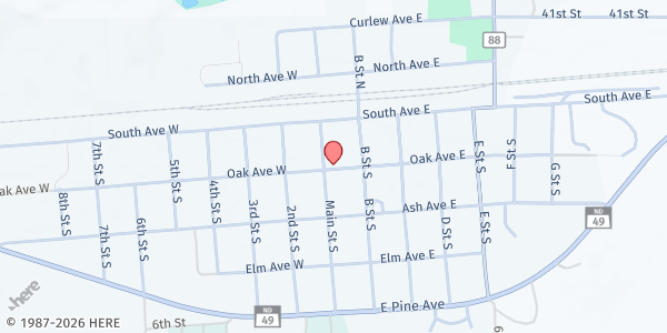 Map showing Glen Ullin Community Food Pantry at 103 Oak Ave E, Glen Ullin, ND
