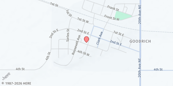Map showing Peace Evangelical Lutheran Church at 222 Mckinley Ave, Goodrich, ND