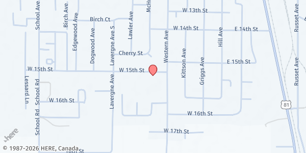 Map showing Walsh County Food Pantry at 344 W 15th St, Grafton, ND