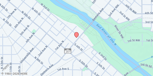 Map showing Freedom Church Cares at 308 Demers Ave., Grand Forks, ND