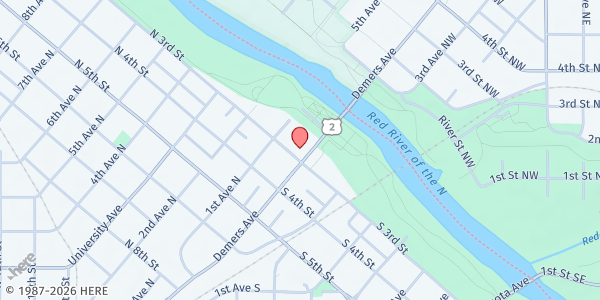 Map showing Freedom Church Cares at 6 N 3rd St, Grand Forks, ND