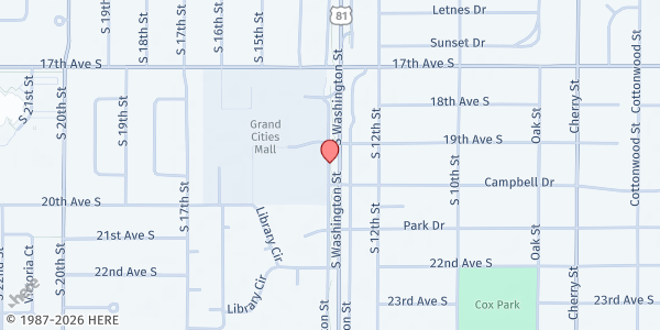 Map showing HC Community Care Center & Food Pantry at 1726 S Washington St., Grand Forks, ND