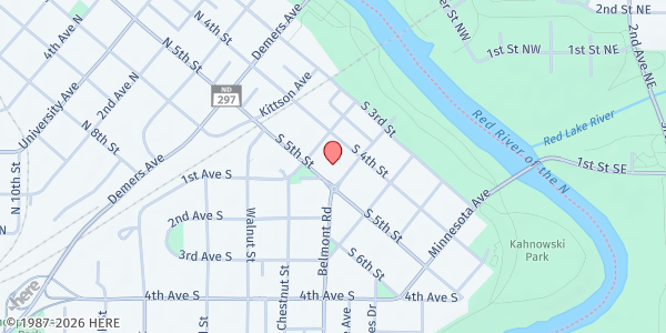 Map showing Northland Rescue Mission at 420 Division Ave, Grand Forks, ND