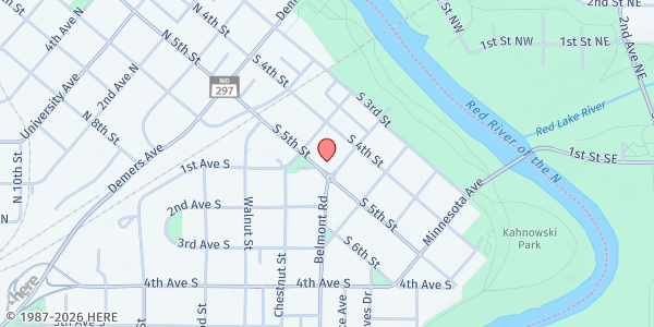 Map showing Northlands Rescue Mission at 420 Division Ave, Door #2, Grand Forks, ND