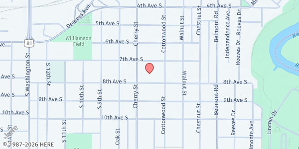 Map showing St. Joseph's Social Care at 620 8th Ave S, Grand Forks, ND