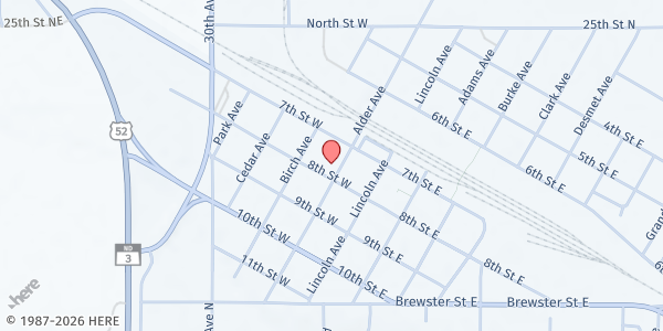Map showing Central Dakota Food Pantry at 708 Alder Ave, Harvey, ND