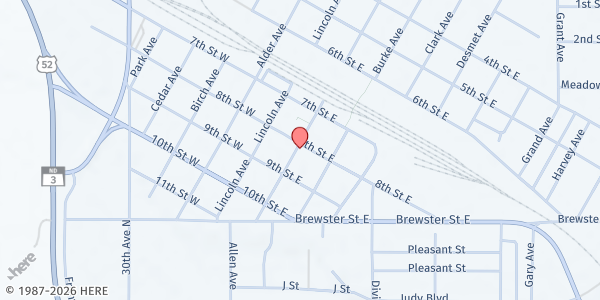 Map showing Harvey Faith Lutheran at 209 8th St E, Harvey, ND
