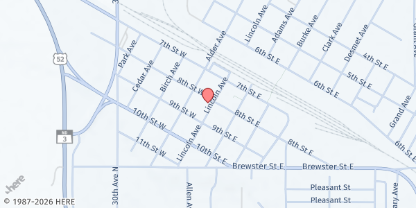 Map showing New Life On Main Church at 802 Lincoln Ave, Harvey, ND