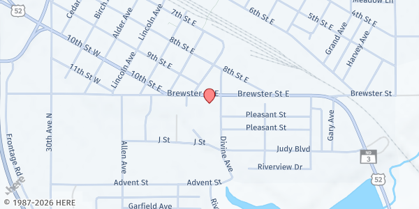 Map showing St. Cecilia's Catholic Church at 413 Brewster St E, Harvey, ND