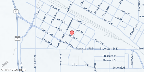 Map showing Trinity Bethany Lutheran Church at 120 9th St E, Harvey, ND
