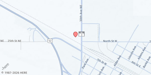 Map showing Victory Baptist Church at 2501 ND-3 NE, Harvey, ND