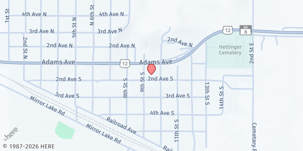 Map showing Hettinger Lutheran Church at 904 2nd Ave S, Hettinger, ND