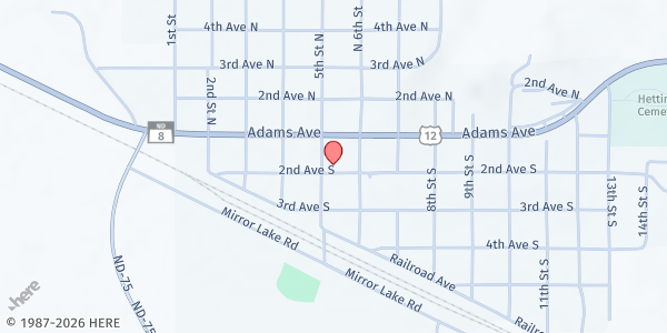 Map showing Hettinger North Dakota - Main Location at 120 S Main St, Hettinger, ND