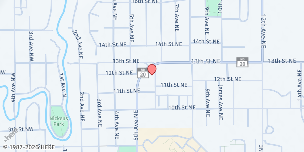 Map showing Community Action Region VI at 1201 6th Ave. NE, Jamestown, ND