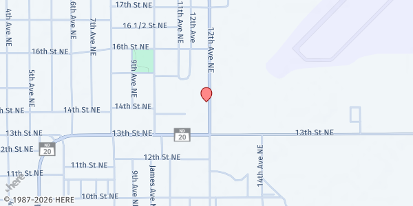 Map showing Community Action Region VI at 1411 12th Ave. NE, Jamestown, ND