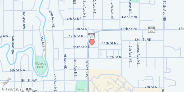 Map showing Community Action Region VI - Jamestown at 1108 5th Ave. NE, Jamestown, ND