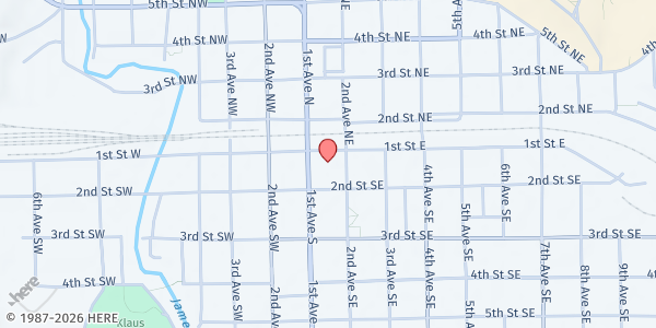 Map showing Stutsman County Social Services - Jamestown at 116 1st St E, Jamestown, ND