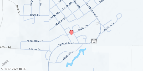 Map showing Dunn County Food Pantry (Killdeer) at 220 4th Ave SW, Suite A, Killdeer, ND