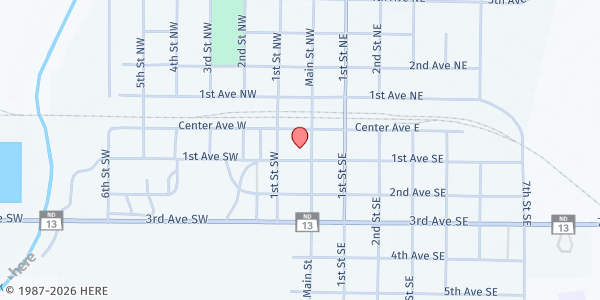 Map showing Northern Plains Sustainable Agriculture Society - Food Distribution Center at 100 1st Ave SW, Lamoure, ND