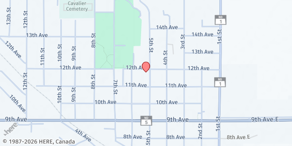 Map showing First Baptist Church at 1124 5th St, Langdon, ND