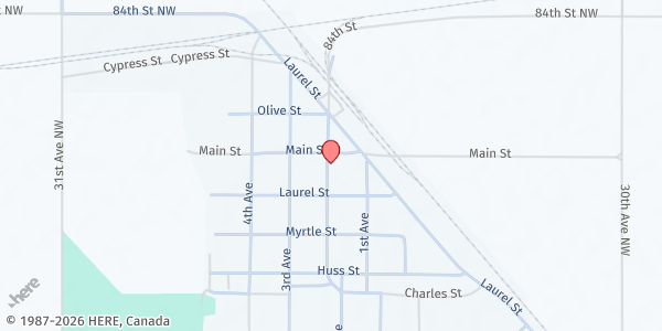 Map showing Lansford Food Pantry at 410 2nd Ave., Lansford, ND