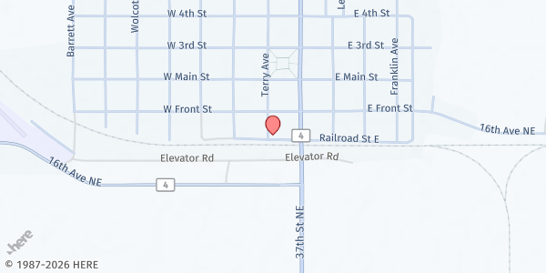 Map showing Community Emergency Food Pantry at 109 Terry Ave., Larimore, ND